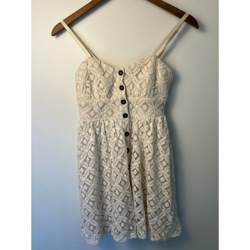 Y2k Mini Dress Top Wm Sm Ivory Lace Button Front Fit Flare Coquette Girly Boho